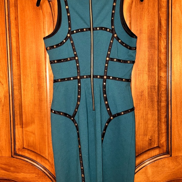 Cynthia Steffe Turquoise Bodycon Dress with Leather Stud Detailing - Picture 5 of 6